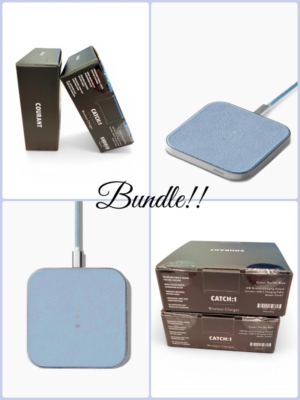 Courant Catch 1 Wireless Chargers Pebble Grain Vegan Italian Leather NWT BNIB x2